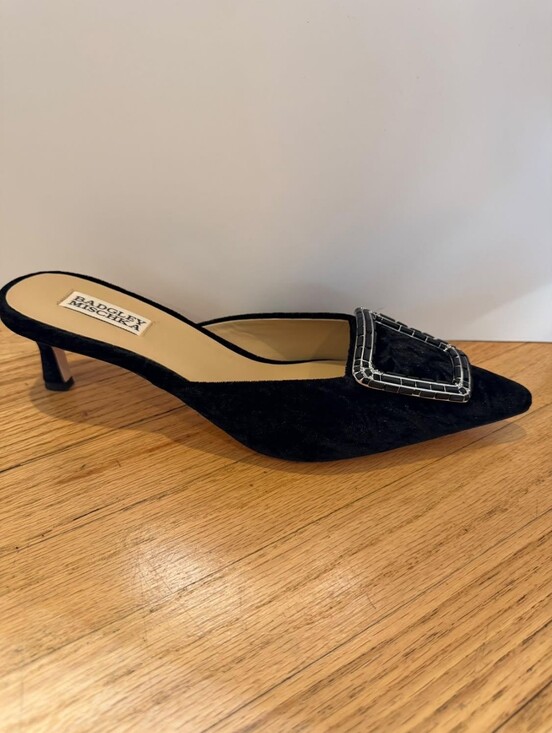 Badgley Mischka Shoes - Badgley Mischka Abigayl Black Velvet Kitten Heel Mule Size 9